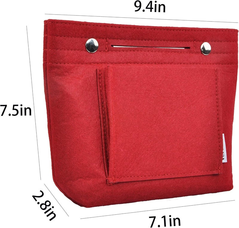 Vercord Mini Slim Small Felt Purse Organizer Insert Inside Handbag Tote Pocketbook for Women Burgundy - Image 3